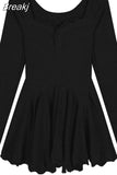 Sleeve Lace Mini Dress Woman Lolita Kawaii Dress Party Casual 2023 Autumn Slim Pure Color Elegant Dress Korean Style