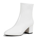 White High Heels Ankle Boots for Women 2023 Autumn PU Leather Square Toe Short Boots Woman Fashion Thick Heels Botas