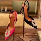 Rose Red Women Pumps Thin Heels Pointed Toe Super High Buckle Strap Ladies Dress Shoes Sandals Women