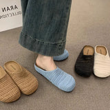 Breakj Niche Hand-Woven Hollow Breathable Bag Half Slippers Women Wear Roman Wind Thick Bottom Muller