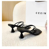 New Women's Slippers Square Toe Grace Narrow Band Solid Casual Sandals Waterproof Block High Ladies