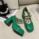 Thick Heel Square Head Small Leather Shoes Female 44 Big Size Spring And Autumn New Mary Jane French High Heel Fashion Single