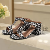 Breakj Leopard-Print High-Heeled Sandals Women Large-Size Zebra-Ssed Coarse Heel