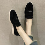 Summer New Sweet Women's Flat Shoes Bean Shoes Autumn Lazy Solid Color Round Head Single Shoes Women's 42 Plus Size