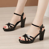 Heel Fish Mouth Sandals Women's Summer 2023 New One-Word Buckle Open-Toed High-Heeled Sandals Waterproof Table Thick Soles Large Size