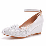 Breakj Cm Low Heel Pedicle Thin High Heel Women's Shoes Round Head Heel Single Shoes Bridal Shoes Pregnant Woman Wedding White