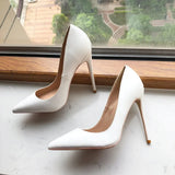 White Matte Women Classic Style Pointy Toe High Heel Dress Shoes Elegant Ladies Slip On Stiletto Pumps 8cm 10cm