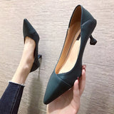 2024 New Korean Version Of Pointed Single Shoes With Shallow High Heels Fashion Stitching Black Women's
