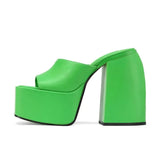 Quality High Heels Women Slippers Thick Platform Female Shoes Buckle Strap Dress Office Ladies Wedding Microfiber Leather