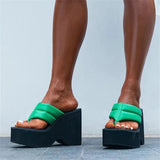 Chunky Platform Sandals Women Green Clip Toe Wedges Slippers Woman 2023 Summer Thick Bottom Female Flip Flops Plus