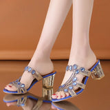 Rhinestone High Heel Slippers for Women Open Toe Shiny Crystal Luxury Sandals Woman Summer 2023 Bohemia Beach Flip