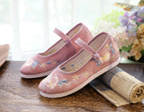 Breakj Shoes Round Head Single Shoes White Bottom Retro Ancient Costume With Flat Bottom Embroidered Cloth Shoes
