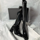 Leather High-Heeled Boots But Knee Autumn And Winter High-Tube New Thick-Heeled Knight Boots Middle-Tube Boots Look