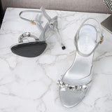 Women Shoes 2023 Summer New Candy Color Open Toe Sandals 11CM Shining Diamond Stiletto Shoes Female Sexy Transparent High