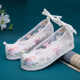 Breakj Shoes Bow Shoes Hanfu Shoes Nail Beads National Style Ancient Costume Mesh Embroidered Cloth Shoes Summer Female