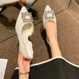 Mother With The Same French High Heel Shoes Women's Diamond Pointed Square Buckle Thick Heel Casual Low Heel Small Fragrant Wind Female