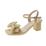 Solid Color Open-toe Sandals Women 2024 Summer New One-line Buckle Fashion Temperament Bow Knot Comfortable Women's