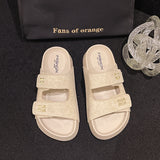 Breakj Word Buckle Magic Sticker Retro Slippers Thick Bottom Small Man To Increase The Design Of The Net Red Big Brand Flat For The Summer Cool