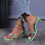 Green Color Shoes for Women Sandals 2021 Fashion Women Clear Rhinestone Heels High Heels Sexy Ladies Ladies Dress
