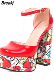 Chunky Heeled Satin Ankle Strap Pumps 2023 Spring Summer High Heel Wedding Shoes Walking Comfy Women Sandal Big Size