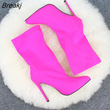 Autumn Winter Socks Boot Women High Heels Sexy Shoes Plus Size Pointed Toe Solid Color Stretch Ankle Boots Femmes