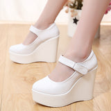 Breakj High-Slope Single-Shoe Round Cheongsam Shoes Shallow Walking Shoes Waterproof Table Thick-Soled Size 43 Magic Sticker Women's