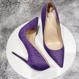 Purple Crocodile Effect Women Pointy Toe 80 100 120 High Heel Shoes for Birthday Party Elegant Ladies Stiletto