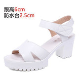 Breakj Leather High Heel Waterproof Sandals Women Fashion Crocodile Pattern Walking Shoes Summer Coarse Heel Magic Sticky H Women's