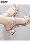 Thick Heel Sandals for Women Chunky Block Rhinestones Ladies Shoes with Medium Heels Summer 2023 Diamond Party