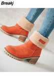 Boots Ladies Snow Boots Mid Boots Warm Platform Chunky Heel Cotton Boots Fur Suede Ankle Plus Size Zapatos De Tacón
