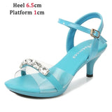 Women Shoes 2023 Summer New Candy Color Open Toe Sandals 11CM Shining Diamond Stiletto Shoes Female Sexy Transparent High