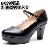 Breakj Head Buckle Waterproof Table 8CM High Heel Women's Shoes Thick-Soled Model Show Shoes Coarse Heel Work Shoes Silver Single
