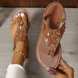 Large-Size Flat-Soled Sandals Handmade Flower Beach Sandals Temperament Classic Leisure Sandal