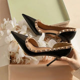 Breakj Fan Temperament Elegant Rivet High Heels 2025 New Pointed Light Mouth Fine And Bare Side Empty Single