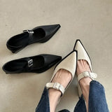Spring Mary Jane Shoes Pumps Women Low Heels Elegant Leather Pointed Toe Footwear Party Office Lady