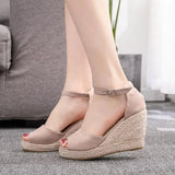 Cm Wedges Straw High-Heel Sandals Bohemian Style Fish Mouth Sandals Small Size Womens Shoe Concise Comfort High Heels