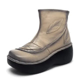 Genuine Leather Women Boots 2020 Spring Autumn Fashion Stitching 6cm Thick Sole Boots With Platform Women Ankle