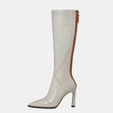 Furtado 2022 Spring Autumn Women Knee High Boots Genuine Leather Pointed Toe Stilettos Heels Mixed Colors Women's