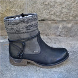 Women Boots Leather Ankle Boots Flat Shoes Winter Snow Boots Platform Zipper Punk Boots Thicken Plush Wool Botas