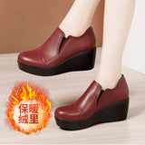 Heel Middle Heel Deep Mouth Single Shoes 2023 Autumn And Winter New Muffin Bottom Thick Bottom Waterproof Table Round Head Large Size Mother