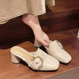 Breakj Spring And Summer New Thick And Cool Slippers Women's Bag Head Large Size Water Drill Buckle High And Muller