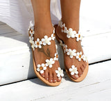 2025 Summer New Roman Flat Bottom Flower Mouzzle Lady Size Sandals