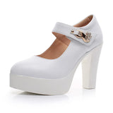 Wedding Dress Shoes With Thick Heels Model Cheongsam Show Waterproof Platform Thick Soles Single Shoes Catwalk One-Word Buckle Small Size High Heels