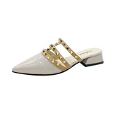 Breakj Rivet Cool Slippers Women Wear Flat-Bottomed Summer Shoal Sharp Leather Tip Half