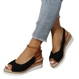 Breakj New Fish Mouth Bow Buckle Thick Bottom Slope Sandals Women's Large Size Hemp Rope Bottom Flat Bottom Women