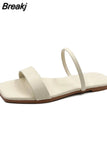 Women 2023 New Women's Slip on Shoes Summer Square Head Peep Toe Slippers Women's Flat Outerwear Beach Solid