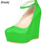 Women Sexy Shoes High Heels Platform Pumps Slipsole Wedges Buckle Strap Round Toe Stilettos Wedding
