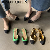 Elegant Mixed Color Slingback Sandals Women Elastic Band Back Strap Flat Ballet New Design Shoes Brand Mule Office