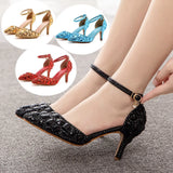Breakj Cm Large-Size Sandals Fine Heel Head Water Drill High Heel Sandals Gold Water Drill High Heels Wedding