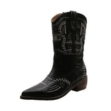 2021 Embroider Women Boots Heels Retro Knight Boots Female Genuine Botas Western Cowboy Sale